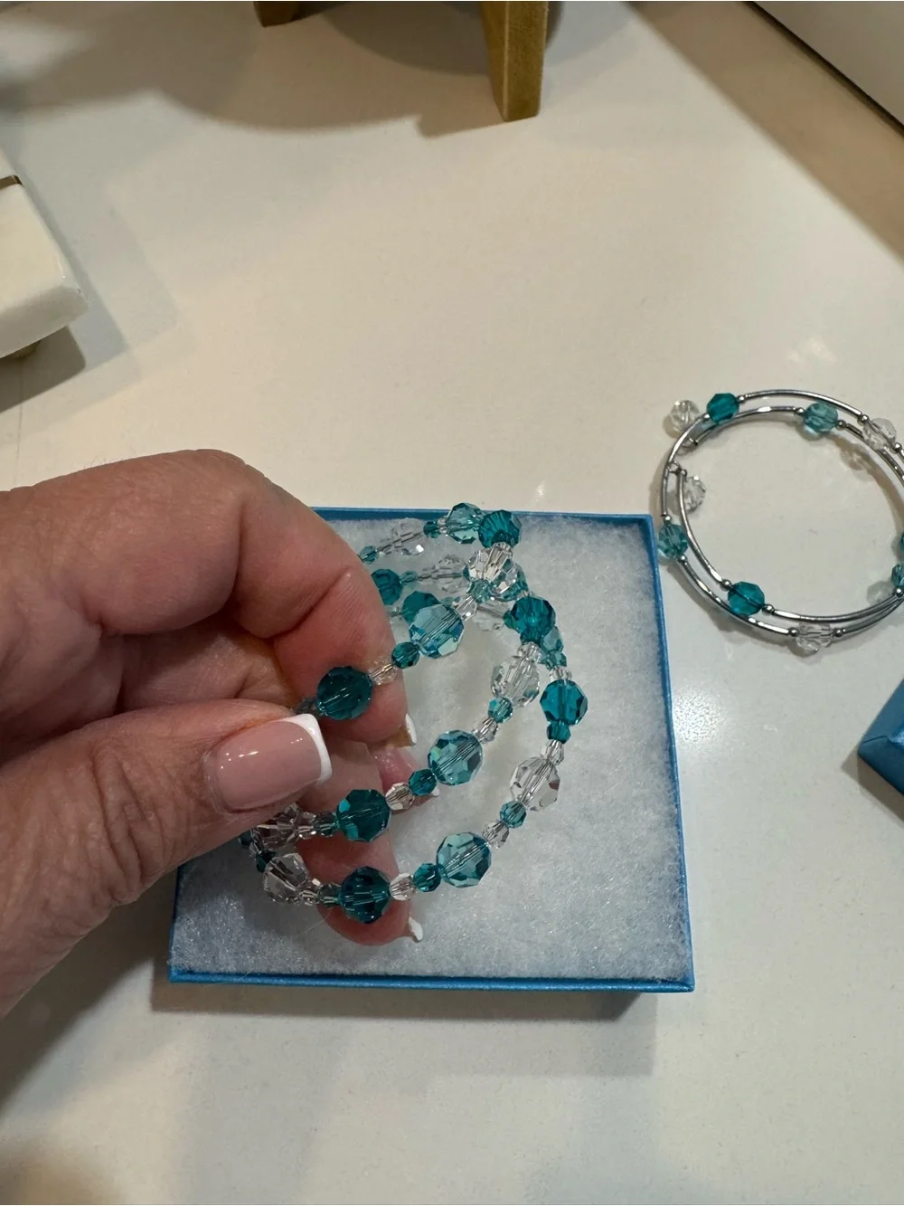 Lot: Touchstone Crystal Teal and Clear Crystal Bracelet Set - Picture 3 of 5